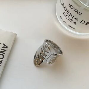 Silver-Tone Abstract Wide Band Statement Ring
